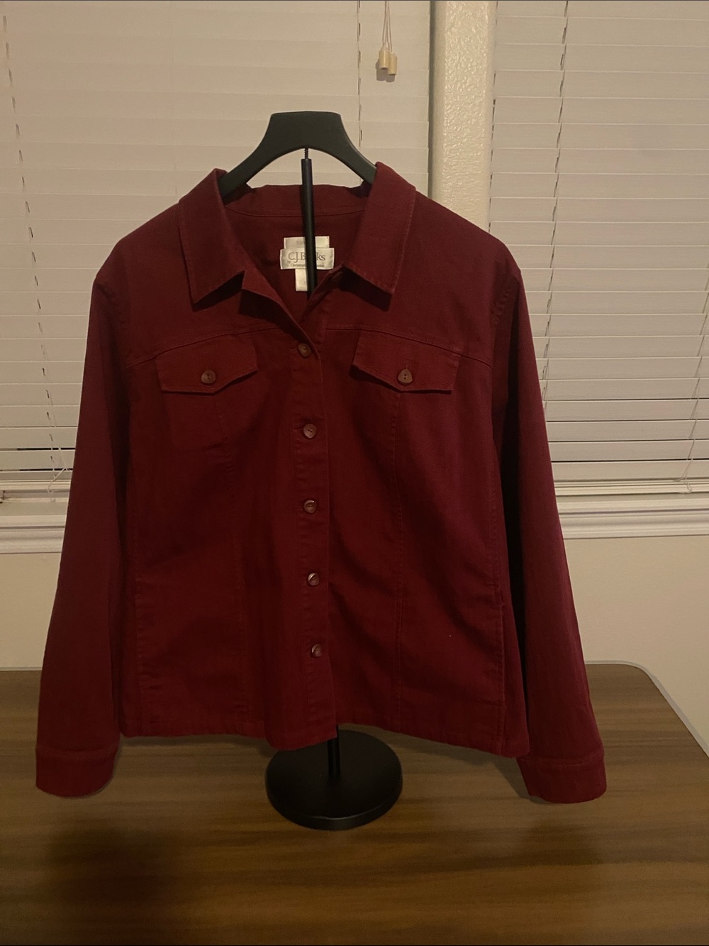Vintage CJ Banks Button-Front Jean Jacket in Deep Burgundy Size 1X